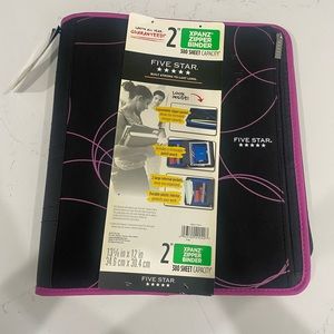 New with tags Five Star 2” XPandz Zipper Binder Black and Pink